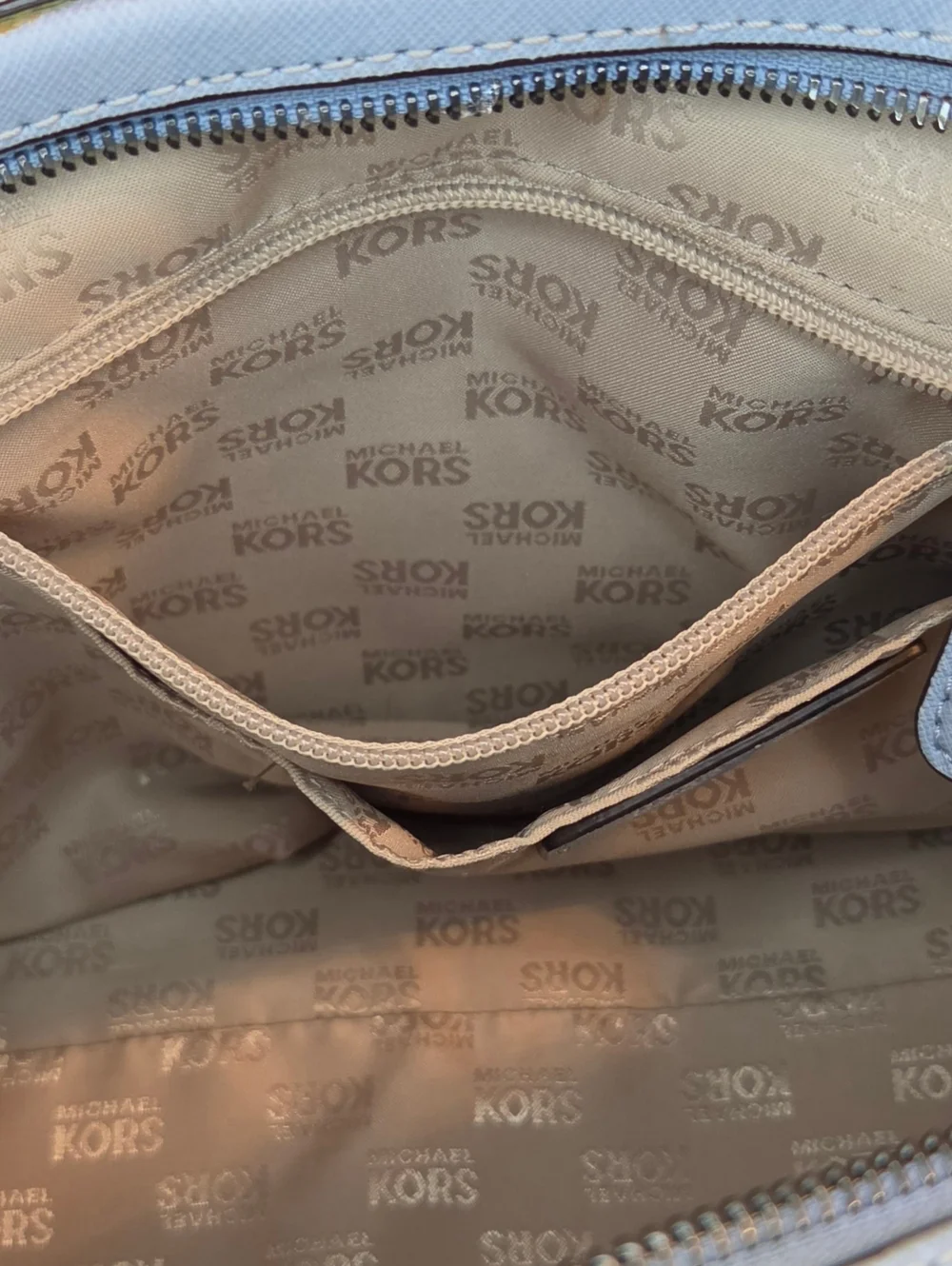 Michael Kors Studded Saffiano Leather Satchel Crossbody Light Blue Gunmetal